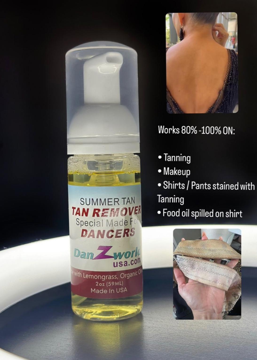 Tan & Makeup organic foam remover (for clothes and skin)